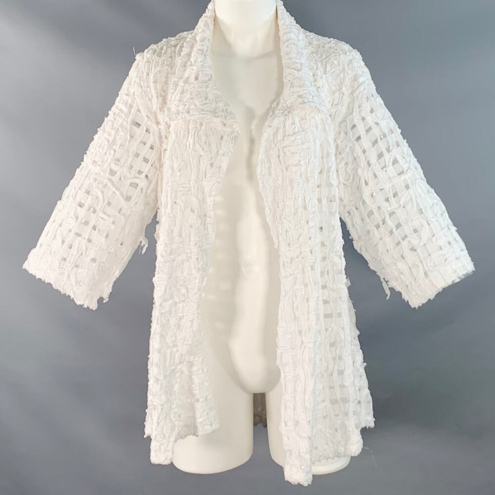 KIYO Size M White Cotton Woven Open Front Jacket Blazer
